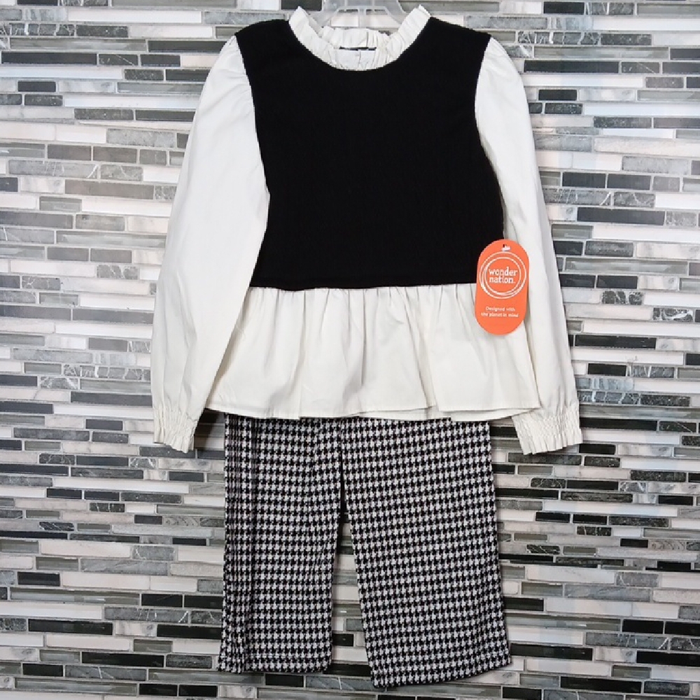 NWT Girls 5T Wonder Nation Black & White Pants Suit 2pc